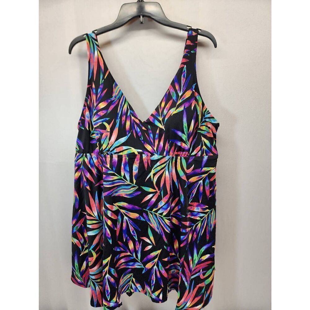 Avenue Swim Dress Women's Plus 24 Colorful Foliage Summer Swimsuit One Piece